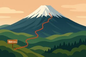 富士山の0合目から5合目を俯瞰する風景