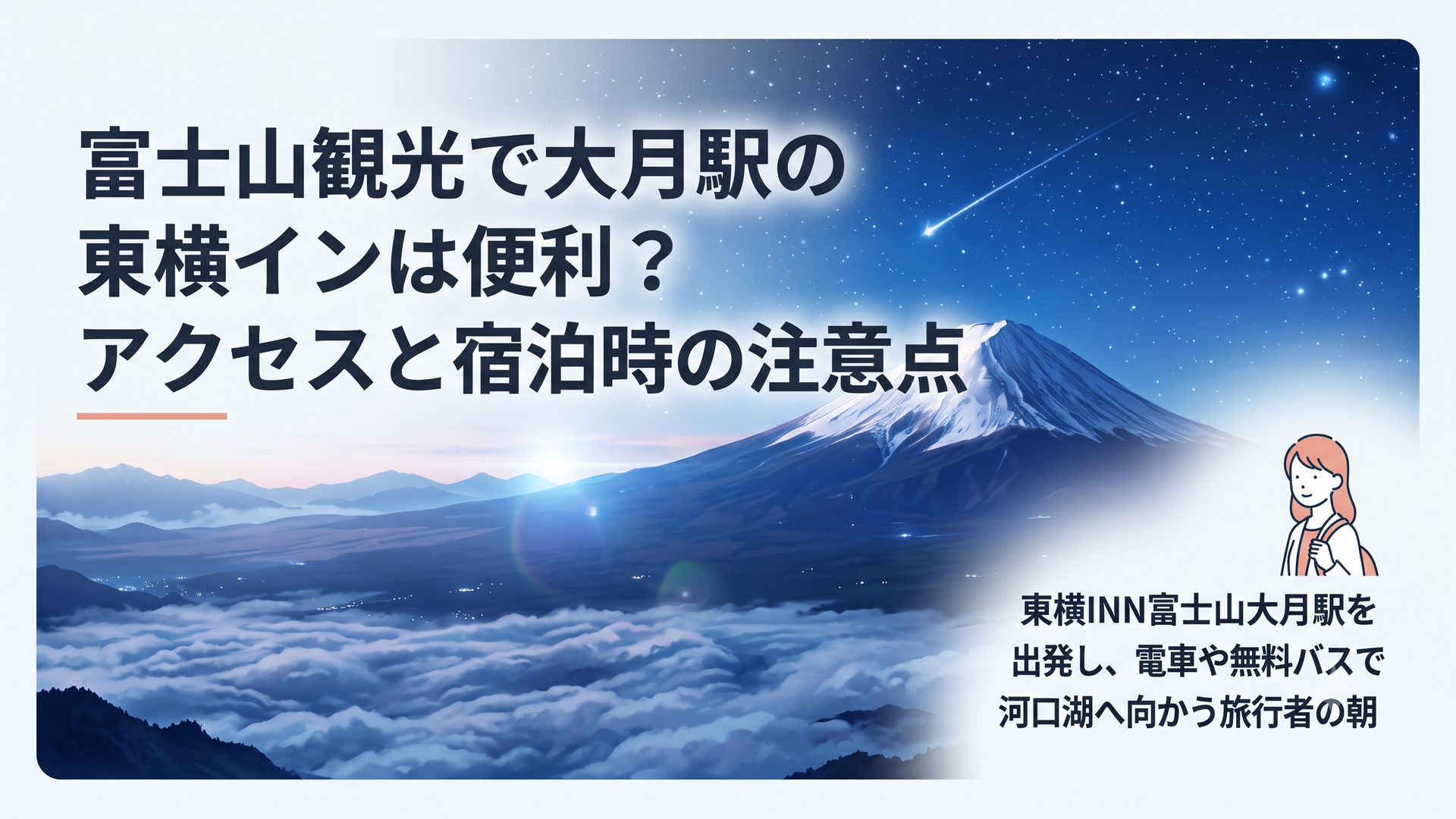 東横INN富士山大月駅を出発し、電車や無料バスで河口湖へ向かう旅行者の朝