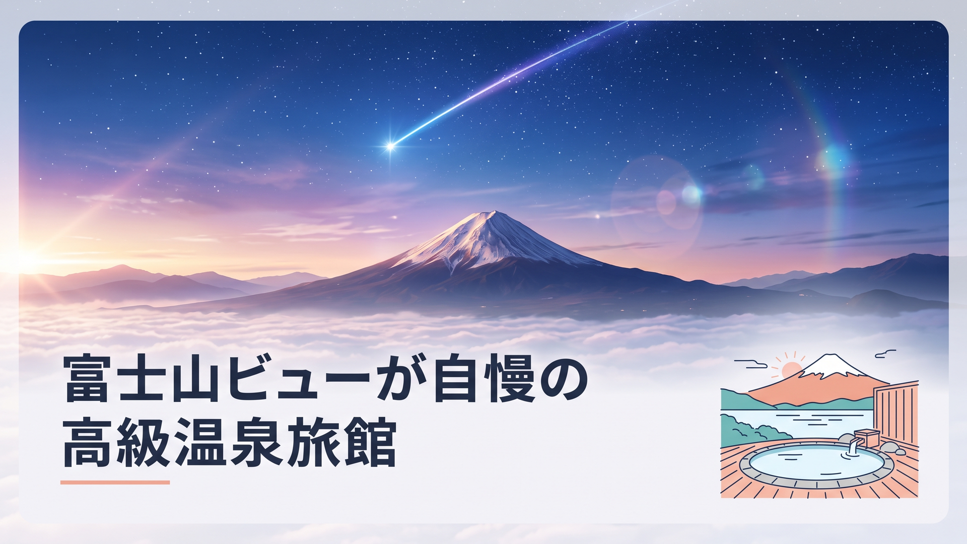 河口湖畔の高級温泉宿の露天風呂から朝日に染まる富士山を望む静かな滞在風景