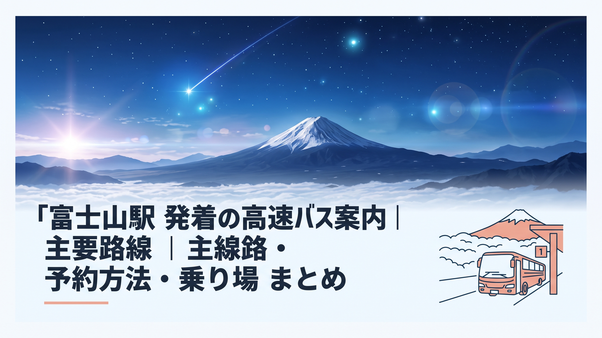 富士山を背景に高速バスが発車を待つ富士山駅1番乗り場