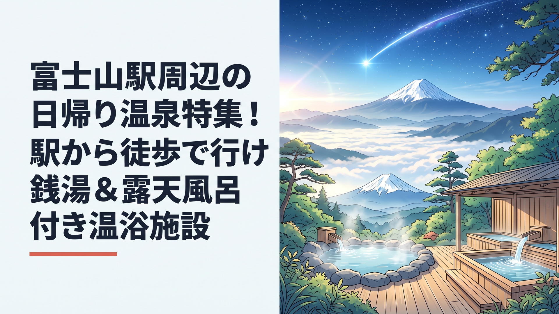 朝霧が晴れわたる富士山を真正面に望む露天風呂と清らかな伏流水が注ぎ込む木造大浴場